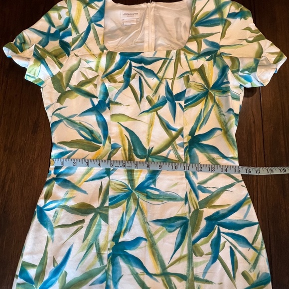 Liz Claiborne Floral Silk Dress, Blue, Green, Lined Midi, Short Sleeve, Size 6 - Picture 5 of 14